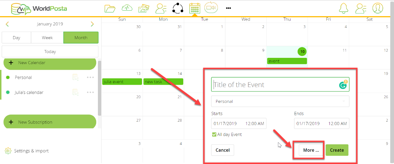 word image 8 - Adding new entry to calendar