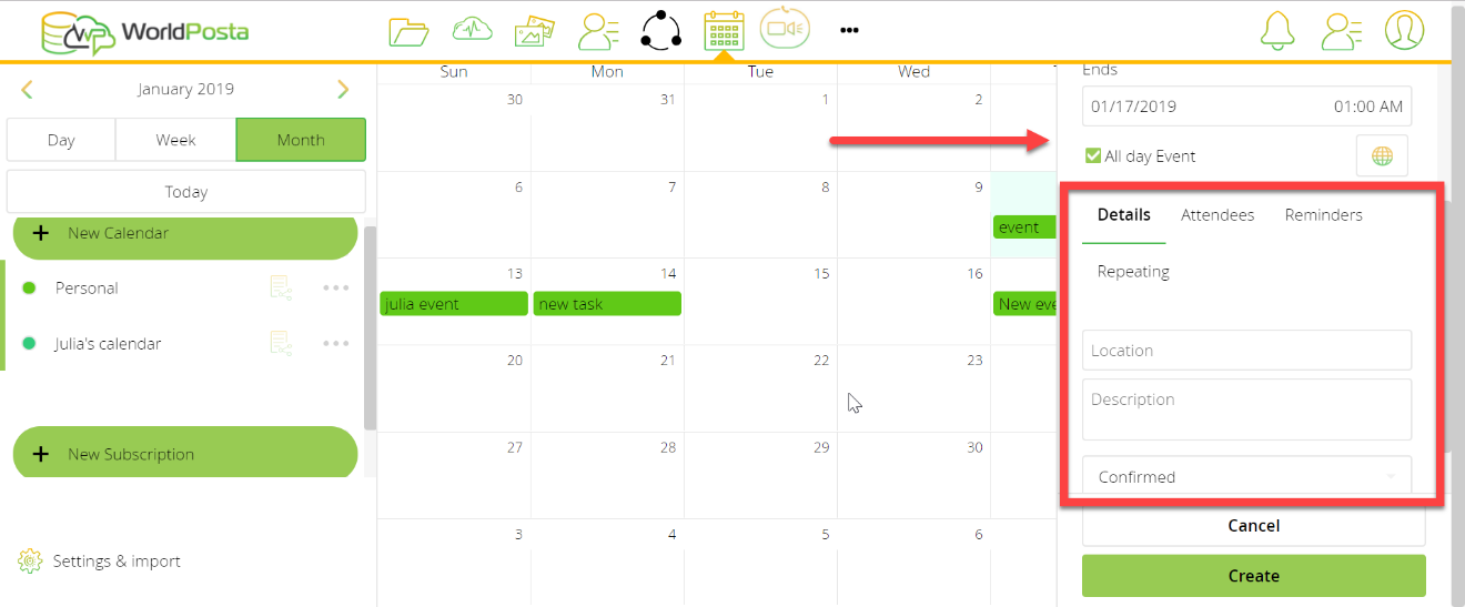 word image 9 - Adding new entry to calendar